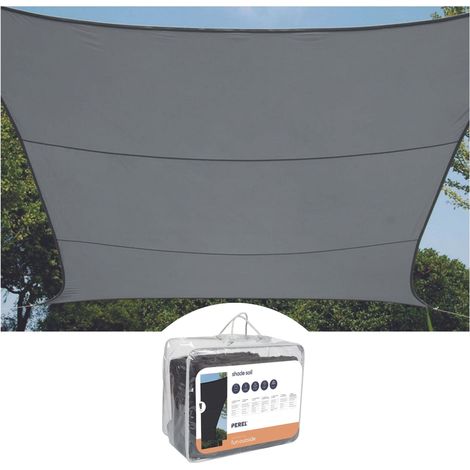 Perel Viereckiges Sonnensegel 5 x 5 m aus atmungsaktivem und wasserdurchlässigem HDPE für Garten und Terrasse, 90 % UV-Schutz, kühlend, anthrazit (1/5)