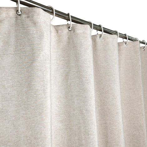 Rideau de Douche Beige Aspect Lin 200x220cm Lavable Hydrofuge (1/5)