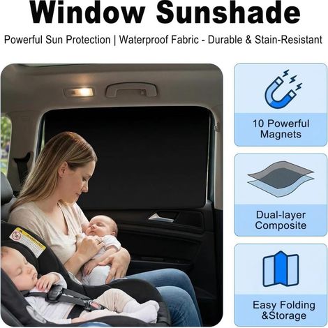 Irovami Pare-soleil magnétique pour voiture , Rideau occultant auto 4 pièces – Protection UV, intimité, camping, allaitement (fenêtres latérales) (1/3)