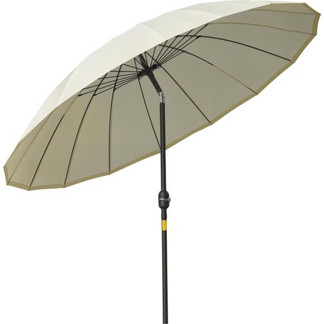 Parasol droit parasol de jarden enclenable rond avec 18 baleenes manivelle mât en métal fibre de verre Ø 2,5 m polyester haute densité beige