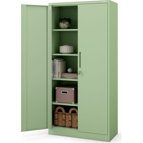 Aktenschrank C001H Büroschrank Metallschrank Aufbewahrungsschrank 4 verstellbare Fachböden Pulverbeschichtet Abschließbar 195 cm x 90 cm x 40 cm (Pastellgrün)