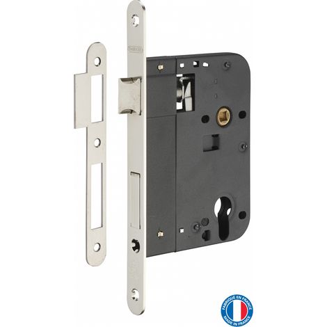 THIRARD - Boitier de serrure encastrable à cylindre pour porte d'entrée, axe 80mm, bouts ronds, nickelé - THIRARD (1/4)
