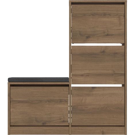 Meuble à chaussures 4 portes avec banc effet bois foncé 105 cm - Kira