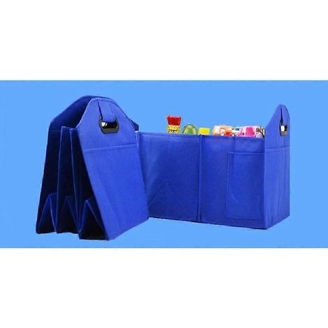Sac de rangement pliable pour coffre de voiture, en tissu non tissé, avec compartiments de rangement et décoration (bleu)
