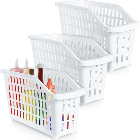 Contenedor de almacenamiento con ruedas, blanco, estrecho, 13 l, 3 unidades. (1/5)