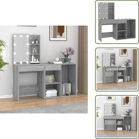 Armario madera contrachapada - vidaXL Tocador con LED y armario madera contrachapada gris Sonoma - Tocador con luz LED