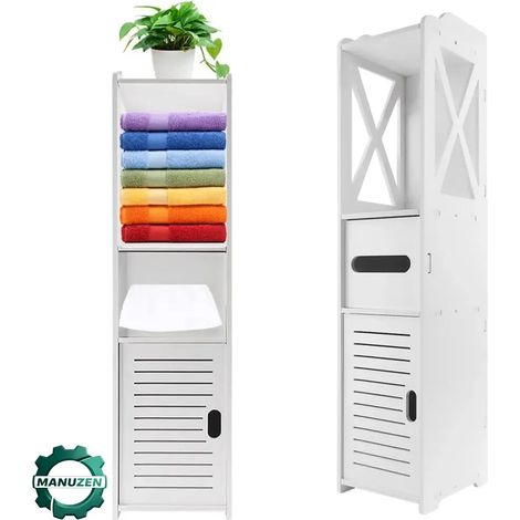 Manuzen - Meuble WC étroit en PVC – 20 × 18 × 80 cm (1/3)
