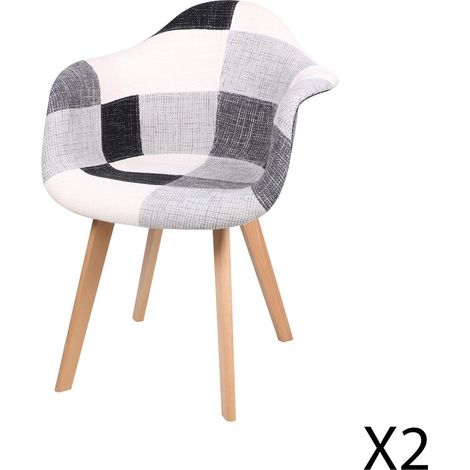 Schwarz-weißer Sessel mit Holzbeinen im modernen skandinavischen Stil – 63x63xH46/81 cm – Kollektion ARTIBLACK