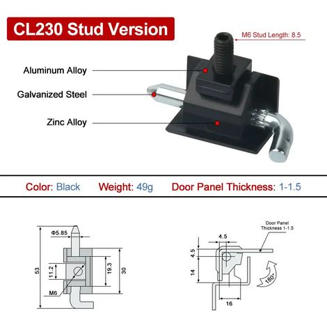 (CL230-30-HS-1.5-2-O-10PCS)CL230 Charnière de porte d'armoire électrique en acier inoxydable à goupille détachable CL211 (1/5)