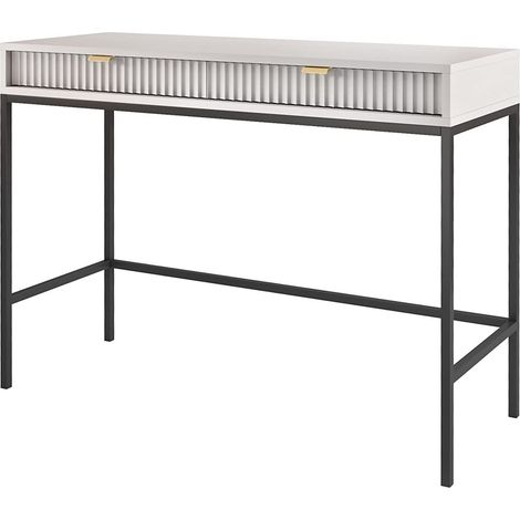 Toeletta: 2 cassetti, Grigio, Nero, 104 x 78 x 50 cm, maniglie dorate (1/5)