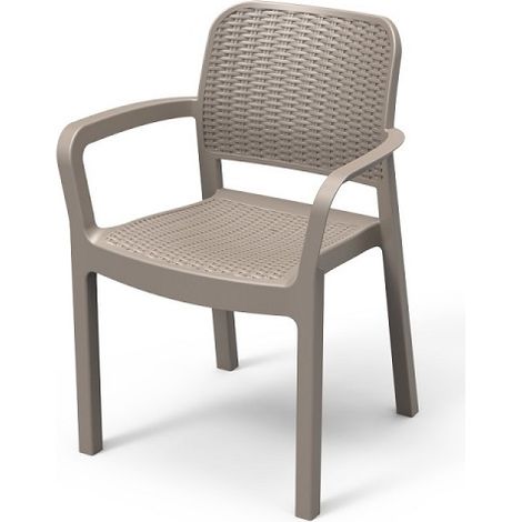Sedia da Esterno Giardino in Resina Rattan con Braccioli Cappuccino Samanna 2 Pz (1/4)