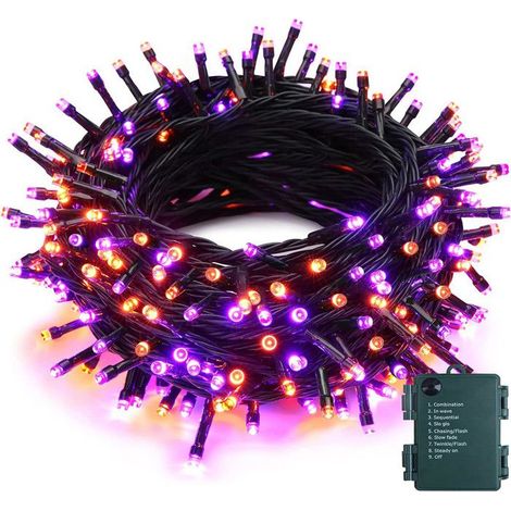 1 Guirlande lumineuse, 5m 50 LED, étanche, 8 modes, violet et orange, pour Halloween, fête, patio