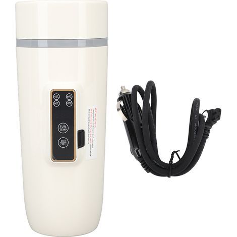Bollitore elettrico da viaggio (350 ml) con display digitale, antiscivolo, a prova di perdite, tazza portatile per caffè in movimento, 24 V, 140 W, bianco (1/5)