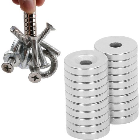 Neodym-Magnete (15 x 3 mm, 4 mm Durchmesser), 20 Stück pro Packung. Starke Magnete für Kunst und Handwerk, Experimente, DIY-Projekte und Kühlschrankdekoration. Runde, gelochte Magnete für vielseitige  (1/5)
