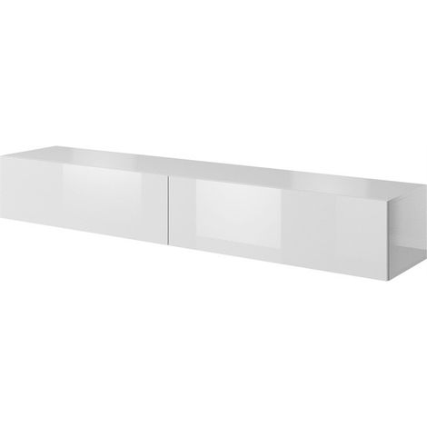 Meuble TV Blanc brillant 200x30x40cm SLIKA à suspendre meuble Hi-fi luxueux sideboeard commode (1/4)