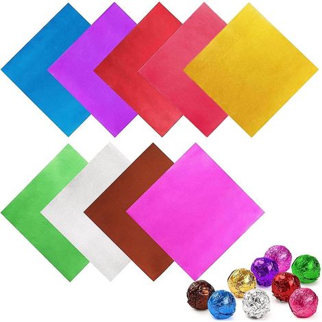 feuille d'aluminium d'emballage de couleur, 800 Pièces papier chocolat en feuille, emballages de bonbons en aluminium, qualité papier chocolat en feuille d'aluminium, 10x10 Cm (8 Couleurs) (1/5)