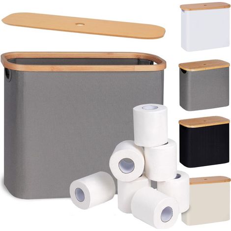 Organisateur porte-rouleaux de papier toilette vertical en tissu Oxford, capacité 9 rouleaux, couleur gris, avec poignée, dimensions 45 x 15 x 35 cm (1/5)