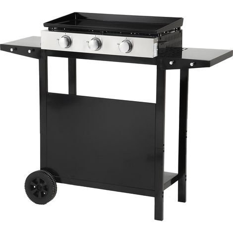 Happy Garden – Plancha à gaz 3 brûleurs 6kW – Plaque en acier émaillé – Chariot inclus – Dimensions L 111 × P 43,5 × H 95cm