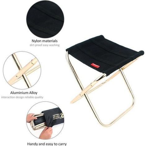 Tabouret Pliable - Aluminium 7075 - Extérieur Camping Pique-Nique Randonnée - 24,5 x 24,5 x 28,5 cm - Noir - 1 Pièce (1/5)