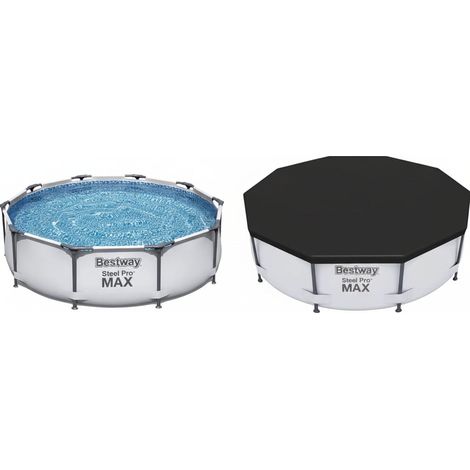Bestway Swimming Pool Steel Pro MAX 56406 - 305 x 76 cm & Swimming Pool Cover for Steel Pro Max Round Pools, 10 ft,