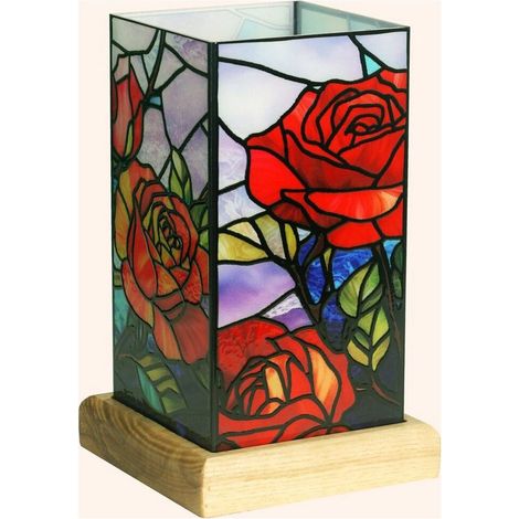 Lampe LED Décorative Rose en Acrylique et Socle en Bois FSC Art Light 10x10x16cm - PANGIVO