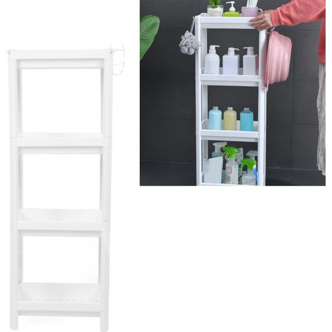 Étagère de rangement blanche sur pied pour salle de bain, étagère étroite à quatre niveaux. (1/5)