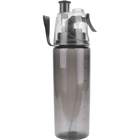 Tragbare, transparente 600-ml-Wasserflasche aus Kunststoff mit auslaufsicherer Sprühdüse (schwarz) (1/5)