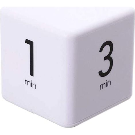 Kitchen timer, cube stopwatch and countdown timer, suitable for cooking class training, digital alarm clock timer with LED display (white, 1-3-5-10 minutes). (1/5)
