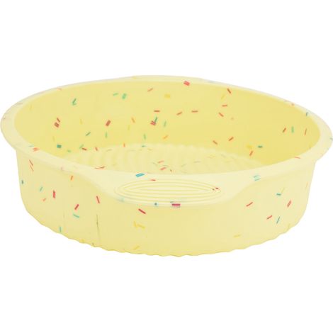 Moule à gâteau rond en silicone à fond ondulé, 23 cm de diamètre, avec granules jaunes. (1/5)