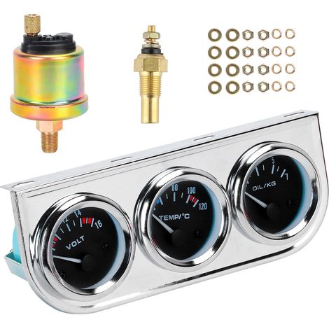 Manomètre 3 en 1 M10x1 52 mm pour voiture : température d'eau, pression d'huile et tension. Instrument combiné pour modification automobile. (1/5)