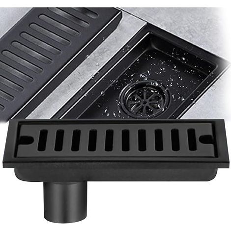 SHINING HOUSE Siphon de sol rectangulaire, siphon de sol en acier inoxydable noir 20x10 cm siphon de sol de douche avec double filtre pour WC salle de bain drainage cuisine balcon (1/5)