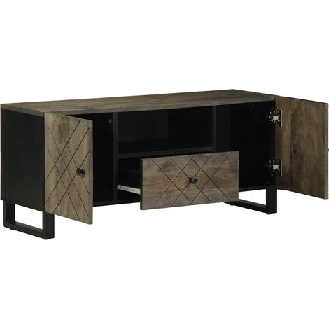 Meuble TV Banc TV Meuble de rangement - noir 105x33x46 cm bois massif de manguier fr2558 - Maison La Vie