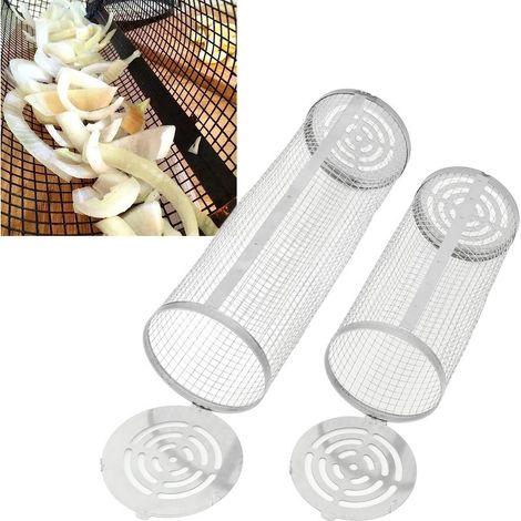 Panier grill barbecue 2 pièces Cylindre grill en tube métallique résistant à la rouille Cage grill tournante pour légumes et fruits de mer Matériau acier inoxydable durable Design grille à maillag (1/5)