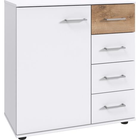 Kommode 81 cm breit modern in weiß mit Eiche TREVISO-43 (1/2)