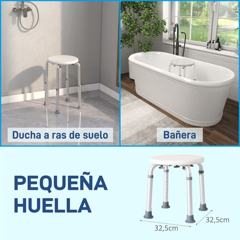 Sgabello da doccia in alluminio regolabile in altezza, antiscivolo, con portata massima di 136 kg, ideale per anziani e persone con disabilità.