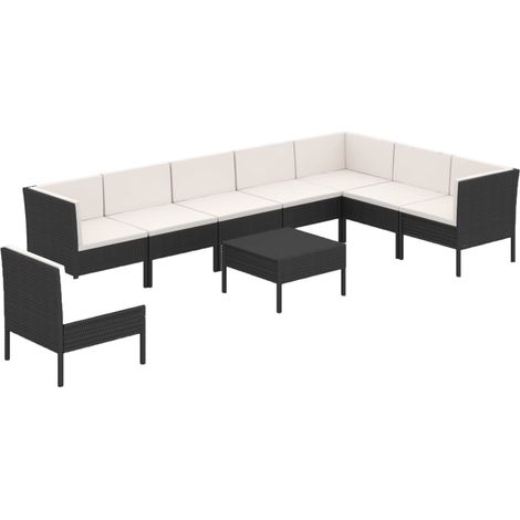 Set di mobili da giardino set arredamento da esterno 9 pz con cuscini poly rattan nero 020018144 (1/5)