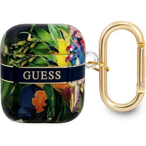 Custodia per AirPods 1 con cinturino Guess Flower Collection, colore blu. (1/3)