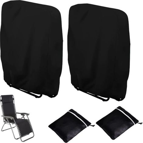 2pcs Housse de Protection pour Chaise Longue Pliante, Coupe-Vent Anti-UV Imperméable Housses pour Chaises de Jardin Pliantes, Housse de Chaise Longue de Jardin, avec Sac de Transport (Noir) (1/4)