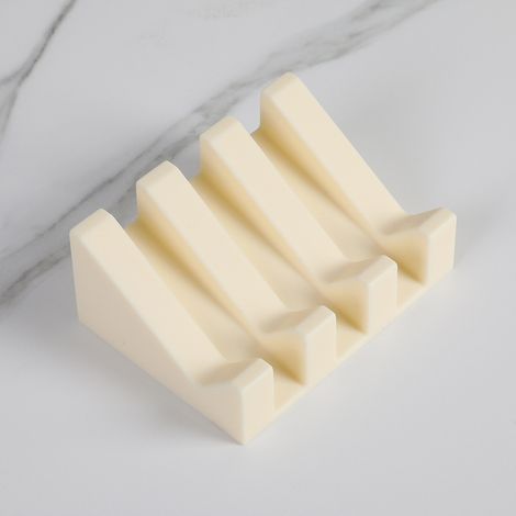 Porte Savon - Porte-Savon Silicone Moderne - Anti-Rouille - Surface Inclinée avec Évacuation d'eau pour Mieux Conserver Le Savon - Boite à Savons Originale pour Salle de Bain ou Cuisine(beige) (1/5)