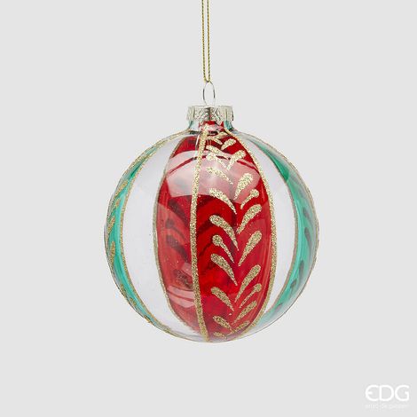 EDG Enzo De Gasperi Addobbo Natale Palla Spicchi Vetro D 10 Cm Green Red 1 Pz