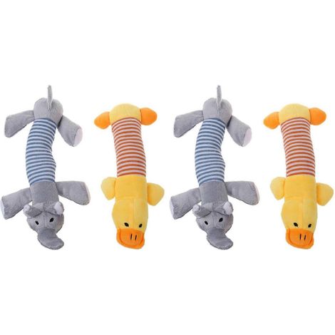 4 Stück Hundekauen Quietschspielzeug Plüsch Quietschen Haustier Welpe Elefant + Ente (1/4)
