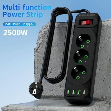 Prise d'angle avec USB et Type C - Interrupteur lumineux Câble de 2 mètres inclus - Cuisine et maison - Noir (1/5)