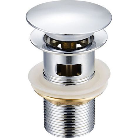 Bonde de lavabo-avec trou de trop-plein-Couvercle en acier inoxydable, corps en acier inoxydable, écrou en cuivre, mouvement en cuivre