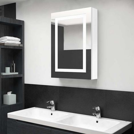 Armoire murale de salle de bain à miroir à LED - Meuble de rangement Blanc brillant 50x13x70cm BV228340 - BonneVie (1/5)