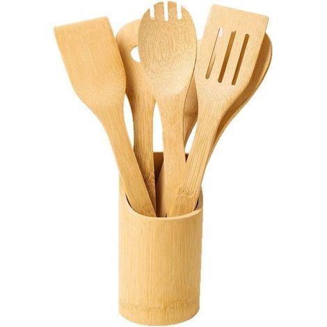 6 ustensiles de cuisine en bambou, cuillères et spatules, résistants à la chaleur, adaptés aux poêles antiadhésives
