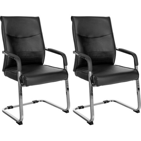 Set 2 poltroncine ufficio sedie visitatore senza ruote base a slitta in metallo cromato e seduta in PVC nero 100003093