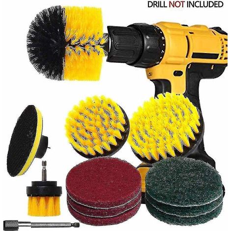 Accessoire de brosses pour perceuse électrique avec rallonge de 15 cm / 4 brosses / 6 tampons (1/4)