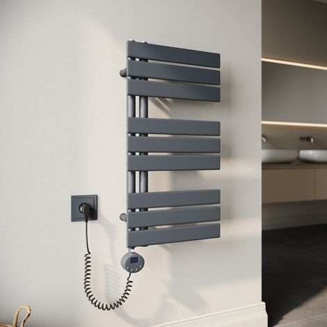 SONNI Radiador Toallero 760x400mm Toallero Baño Radiador con Termostato Elemento Calefactor y Función de Temporizador Conexiones Laterales 400W Antracita (1/5)