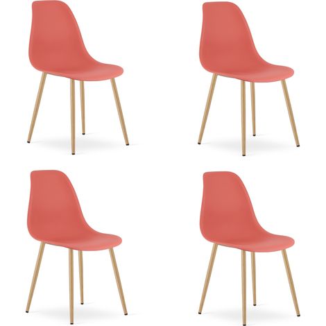 Chaise - Leobert - Wat - Rouge Cinabre/Pieds Naturels - 46 X 51 X 84 Cm - Lot De 4 (1/5)