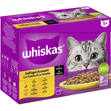 Whiskas Multipack Geflügelauswahl in Sauce Katzenfutter 12 x 85 g